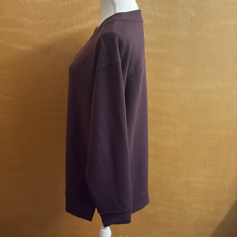 Zella Dark Purple Ribbed Pullover Sweatshirt Oversized S With Side Slits - Picture 4 of 12